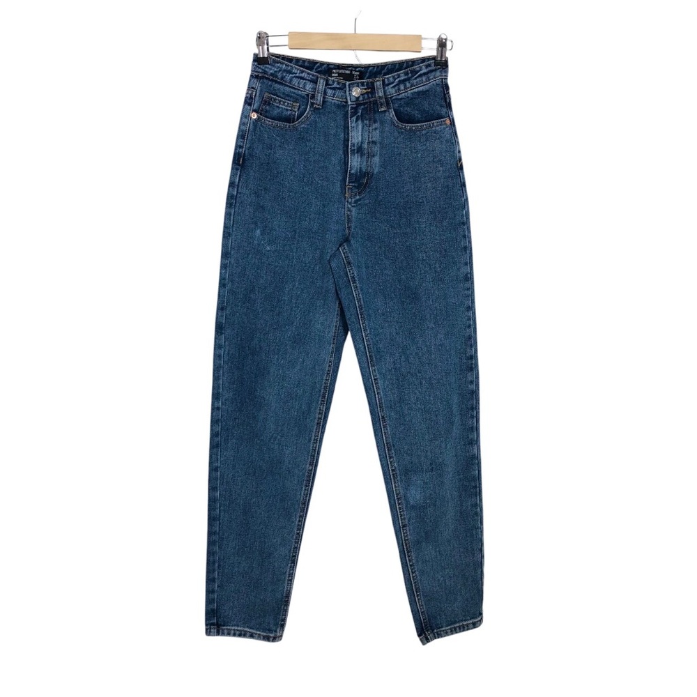 PRETTYLITTLETHING Cotton Blend Blue Straight Leg High Waisted Mom Jeans Size 2